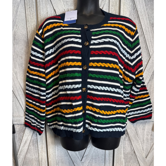 LA LIGNE Sweaters - Women's LA LIGNE Cardigan 4X Navy Multi-color Striped